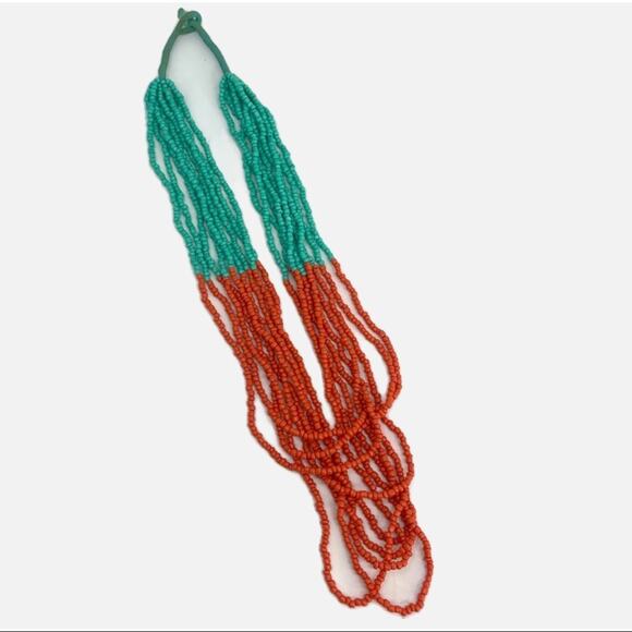 Boho Beaded layering Necklace - Teal & Orange - Picture 1 of 5